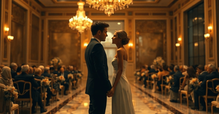 Handwritten vow booklet held during a wedding