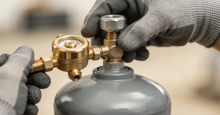 Plumber connecting pipes during a water conditioner installation