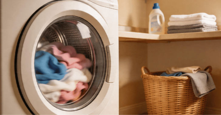 Person loading laundry into a large capacity washer