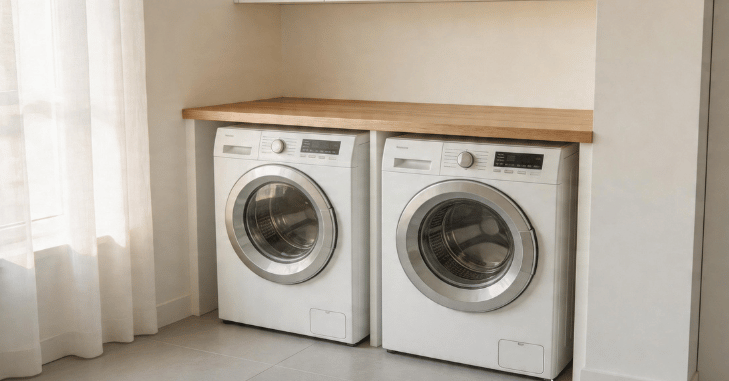 Modern washer and dryer pair in a bright laundry room