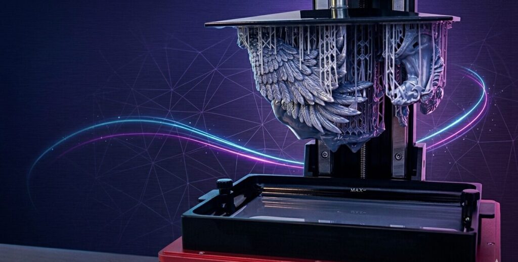 Resin 3D printer with its build plate raised