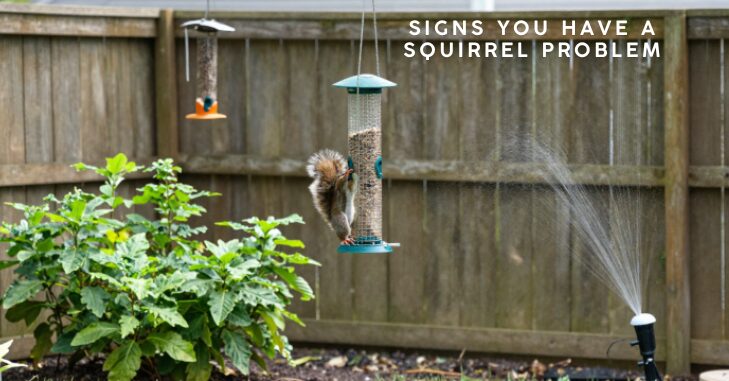 Squirrel raiding a backyard bird feeder for seeds